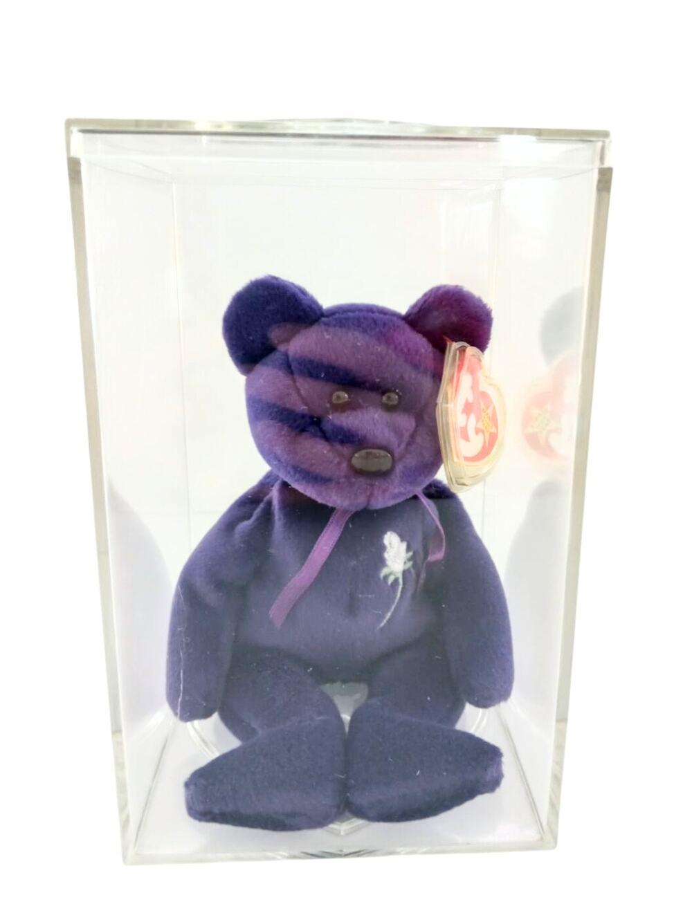 Ty Beanie Babies Princess Diana Bear Purple Rare Retired In Case White Rose NWT
